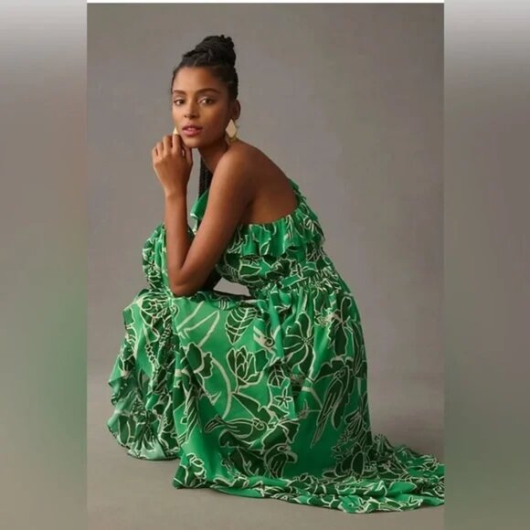 FARM Rio x Anthropologie Printed One-Shoulder Ruffle Dress l Size XXS Petite - Picture 4 of 6